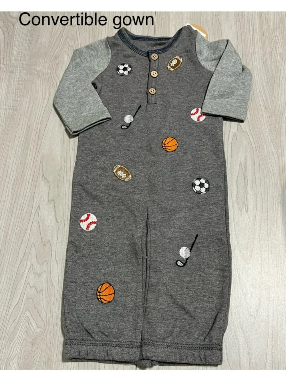 Mud Pie 0-3m NWT Sports convertible sleeper romper gown embroidery ball golf